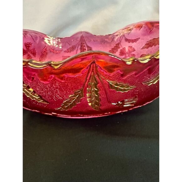 VINTAGE Delaware US GLASS Pink Rose Stain Fruit BANANA Bowl Gold Accent ANTIQUE - Picture 13 of 16